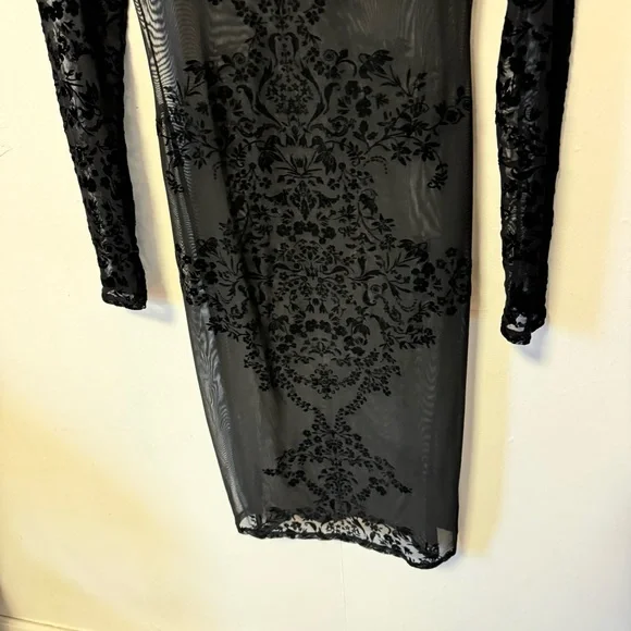 Vintage Whimsigoth Sheer Black Dress Velvet Burnout‎ LBD Cocktail Womens Medium - Picture 12 of 13